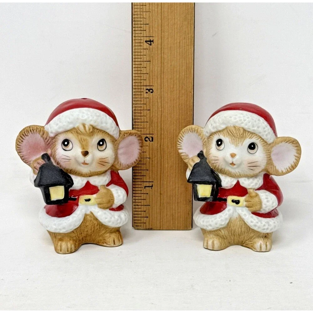 VTG Christmas Anthropomorphic Mice Mouse Salt Pepper Shakers 70s PWF Taiwan Cute